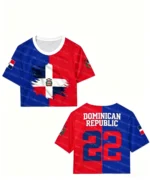 Women Dominican Republic Flag Print Crop T-shirt Casual Slim Short Sleeve Summer Streetwear Patriotic Women Y2K Aesthetic Tops - Image 2