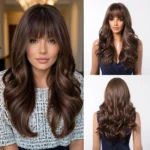 Brown Wavy Wigs for Women with Bangs Long Natural Synthetic Hair Wig Daily Cosplay Heat Resistant - Image 20