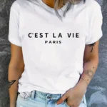 Paris Print Crew Neck T-shirt, Casual Short Sleeve T-shirt for Spring & Summer Women's Clothing Tops Aesthetic Clothes