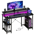 JHK 48 Inch Computer Desk with with Shelves Storage Drawers Office Wood Table with LED Lights Power Outlets Gaming Desk - Image 8