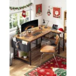 Brown Corner L-Shaped Computer Desk with Power Outlets and Reversible Storage, Ideal for Small Home Office Spaces Customized - Image 4