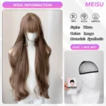 MEISU 32 Inch Long Wave Bangs Wig Synthetic Fiber Layered Hair Heat-Resistant Natural Smooth Extend Hair Selfie Party - Image 2