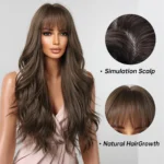 Brown Wavy Wigs for Women with Bangs Long Natural Synthetic Hair Wig Daily Cosplay Heat Resistant - Image 2
