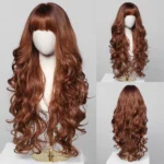 Brown Wavy Wigs for Women with Bangs Long Natural Synthetic Hair Wig Daily Cosplay Heat Resistant - Image 12