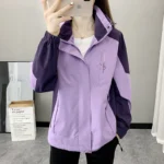Outdoor Climbing Hiking Jacket Women Patchwork Sports Waterproof Hooded Coat Trekking Mountain Windbreaker Jackets Raincoat - Image 3
