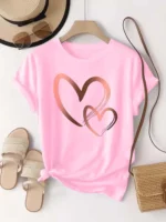 Summer New Fashion Women's Heart Printed T-shirt Trendy Casual Round Neck Top Short Sleeves Women T-shirt Women Clothing - Image 2
