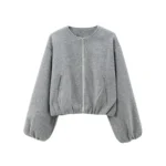 MUJER 2025 Fleece Bomber Jackets for Women Soft Zipper Woman's Sports Jacket Long Sleeve Cropped Jacket Women Coats Outerwears - Image 3