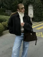 Women's Fashion Pilot Jacket with Bat Sleeves and Zipper, Casual Top - Image 7