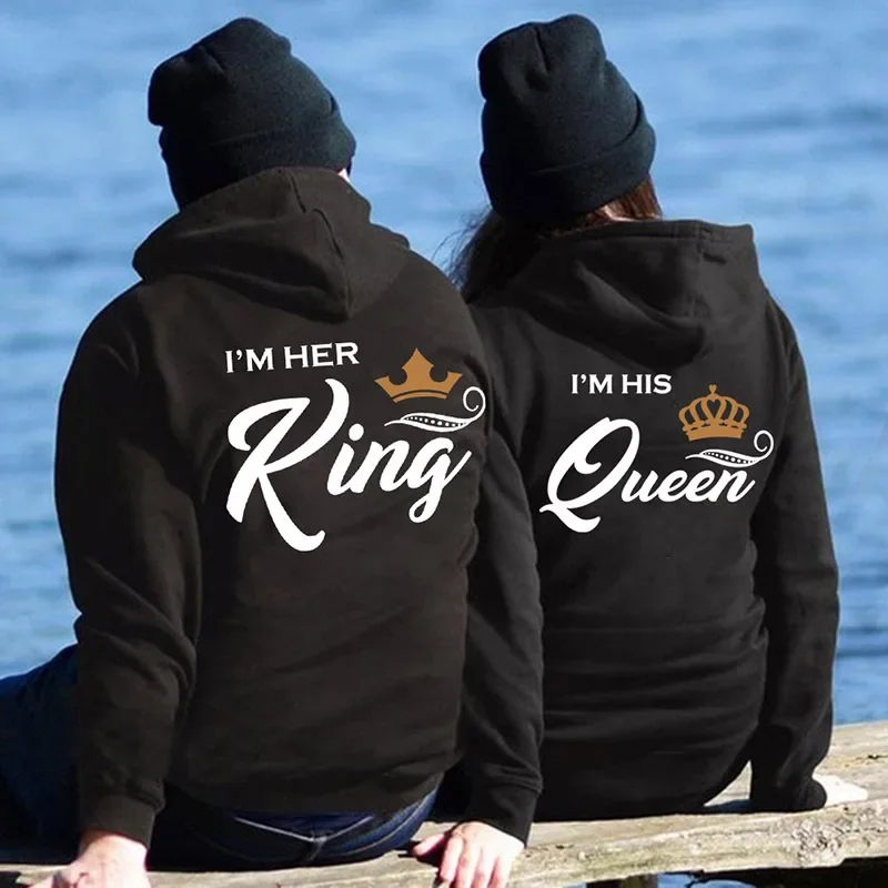 S50d7ef1348194fe0a5e4370e469a40264.webp Printing Her King or His Queen Lover Hoodies Harajuku Fashion Casual Womens Men Clothing Lovers Sweatshirt Couple Hoodies - Image 1