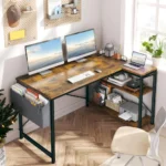 Brown Corner L-Shaped Computer Desk with Power Outlets and Reversible Storage, Ideal for Small Home Office Spaces Customized - Image 2