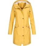 Women Casual Solid Color Long Coat Waterproof Zipper Rain Jacket Solid Color Outdoor Mountaineering Hooded Windproof Windbreaker - Image 4