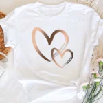 Summer New Fashion Women's Heart Printed T-shirt Trendy Casual Round Neck Top Short Sleeves Women T-shirt Women Clothing - Image 6