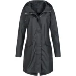 Women Casual Solid Color Long Coat Waterproof Zipper Rain Jacket Solid Color Outdoor Mountaineering Hooded Windproof Windbreaker - Image 2