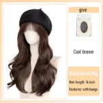 synthetic 16 inch black beret big wave long curly wig water wave baseball cap duck tongue hat fisherman hat Hat Wig Christmas - Image 8