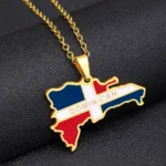 New Dominican Map Flag Pendant Necklace Stainless Steel Men Women Gold/Steel Color Dominicana Maps Jewelry Gift - Image 2