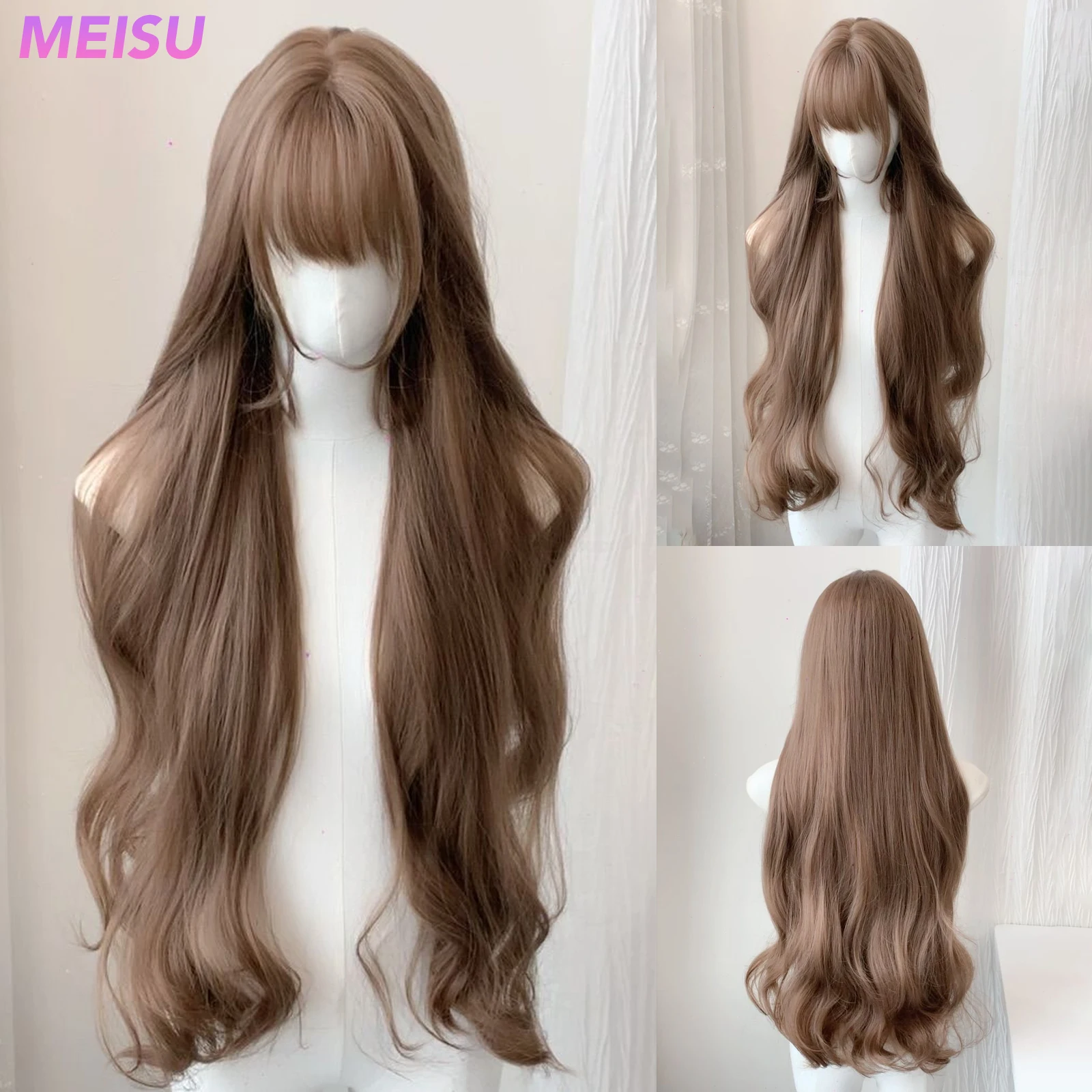 S61b19b8ca00a44eaaf6d46dfeafa3283i.webp MEISU 32 Inch Long Wave Bangs Wig Synthetic Fiber Layered Hair Heat-Resistant Natural Smooth Extend Hair Selfie Party - Image 1