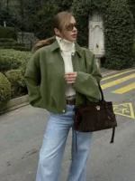 Women's Fashion Pilot Jacket with Bat Sleeves and Zipper, Casual Top - Image 10