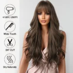 Brown Wavy Wigs for Women with Bangs Long Natural Synthetic Hair Wig Daily Cosplay Heat Resistant - Image 4