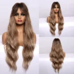 Brown Wavy Wigs for Women with Bangs Long Natural Synthetic Hair Wig Daily Cosplay Heat Resistant - Image 16