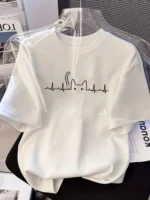 Funny Cat Heartbeat Graphic T Shirt Women Men Summer Casual Short Sleeve Crew Neck Loose Tee Kawaii Kitten Harajuku Top - Image 6