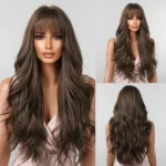 Brown Wavy Wigs for Women with Bangs Long Natural Synthetic Hair Wig Daily Cosplay Heat Resistant - Image 19