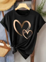 Summer New Fashion Women's Heart Printed T-shirt Trendy Casual Round Neck Top Short Sleeves Women T-shirt Women Clothing - Image 4