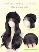 synthetic 16 inch black beret big wave long curly wig water wave baseball cap duck tongue hat fisherman hat Hat Wig Christmas - Image 5