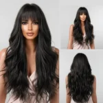 Brown Wavy Wigs for Women with Bangs Long Natural Synthetic Hair Wig Daily Cosplay Heat Resistant - Image 13