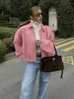 Women's Fashion Pilot Jacket with Bat Sleeves and Zipper, Casual Top - Image 5