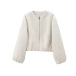 MUJER 2025 Fleece Bomber Jackets for Women Soft Zipper Woman's Sports Jacket Long Sleeve Cropped Jacket Women Coats Outerwears - Image 2