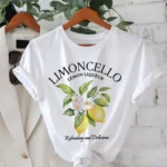 Lemon Letter Print T-shirt Short Sleeve Crew Neck Casual Top For Summer Women Kawaii Streetwear Graphic Tees Vintage Fruit Shirt