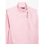 YENKYE Front Wrap With Buttons Pink Jacket Women Long Sleeve High Neck Streetwear Loose Coat - Image 3