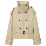 HXAO Crop Khaki Windbreaker Women's Jacket Autumn Fashion Stand Collar Long Sleeve Trench Coat Double-Breasted Belt Outerwears - Image 2