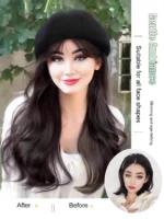synthetic 16 inch black beret big wave long curly wig water wave baseball cap duck tongue hat fisherman hat Hat Wig Christmas - Image 3