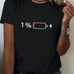 Shirt 1% Battery Print Graphic Casual T-Shirt Short Sleeve T Shirt Women's T-Shirt Clothing Top Tee Girls