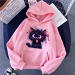 2025 Black Sarcastic Cat with Red Bow Printed Hoodies Clothes Women's Winter Graphic Hooded Vintage Y2k Sweatshirts Pullovers - Image 4