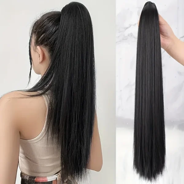 20inches Synthetic straight hair clip ponytail wig clip on a woman’s ponytail hair extension wig natural black fake ponytail