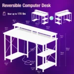 JHK 48 Inch Computer Desk with with Shelves Storage Drawers Office Wood Table with LED Lights Power Outlets Gaming Desk - Image 2