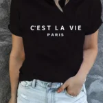 Paris Print Crew Neck T-shirt, Casual Short Sleeve T-shirt for Spring & Summer Women's Clothing Tops Aesthetic Clothes - Image 6