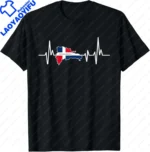 Heartbeat Design Dominican Republic Flag T-Shirt Custom Printed Graphic T Shirts Streetwear Clothing  Funny Shirt Ropa Hombre - Image 2
