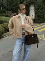 Women's Fashion Pilot Jacket with Bat Sleeves and Zipper, Casual Top - Image 8