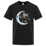 Summer Men T-shirt Cotton Blend Casual Funny Astronaut Design Print Loose O-neck T Shirt for Men Short Sleeve Male T-shirt Tees