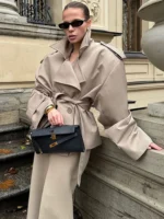 Solid Laepl Lace Up Trench Coat Women Fashion Full Sleeve Waist Cinching Short Windbreak 2026 New Autumn Office Commute Outwear - Image 5