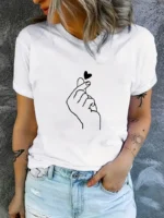 90s Finger Tshirt Heart Print T-Shirt Short Sleeve Crew Neck Casual Top for Summer Spring Women's Clothing Top Tee - Image 7