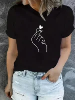 90s Finger Tshirt Heart Print T-Shirt Short Sleeve Crew Neck Casual Top for Summer Spring Women's Clothing Top Tee - Image 6