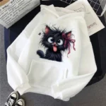 2025 Black Sarcastic Cat with Red Bow Printed Hoodies Clothes Women's Winter Graphic Hooded Vintage Y2k Sweatshirts Pullovers - Image 3