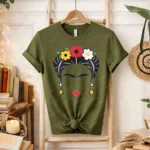 Frida Inspired Floral Portrait Shirt Minimalist Mexican Art Tee Graphic T Shirts Oversized T Shirt  Aesthetic Clothes Harajuku - Image 6