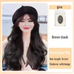 synthetic 16 inch black beret big wave long curly wig water wave baseball cap duck tongue hat fisherman hat Hat Wig Christmas - Image 7