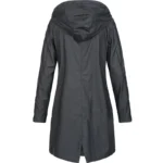 Women Casual Solid Color Long Coat Waterproof Zipper Rain Jacket Solid Color Outdoor Mountaineering Hooded Windproof Windbreaker - Image 3