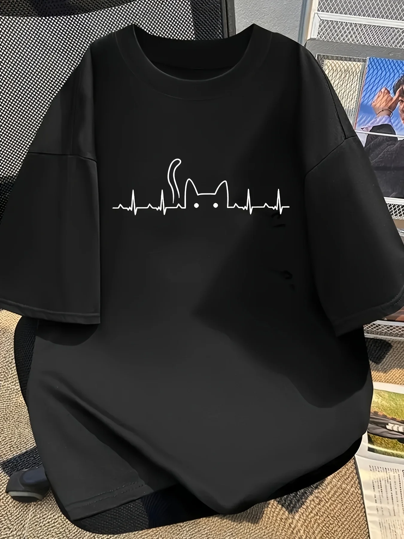 Sa89b33db7d5948189086c610e3d4099e8.webp Funny Cat Heartbeat Graphic T Shirt Women Men Summer Casual Short Sleeve Crew Neck Loose Tee Kawaii Kitten Harajuku Top - Image 1